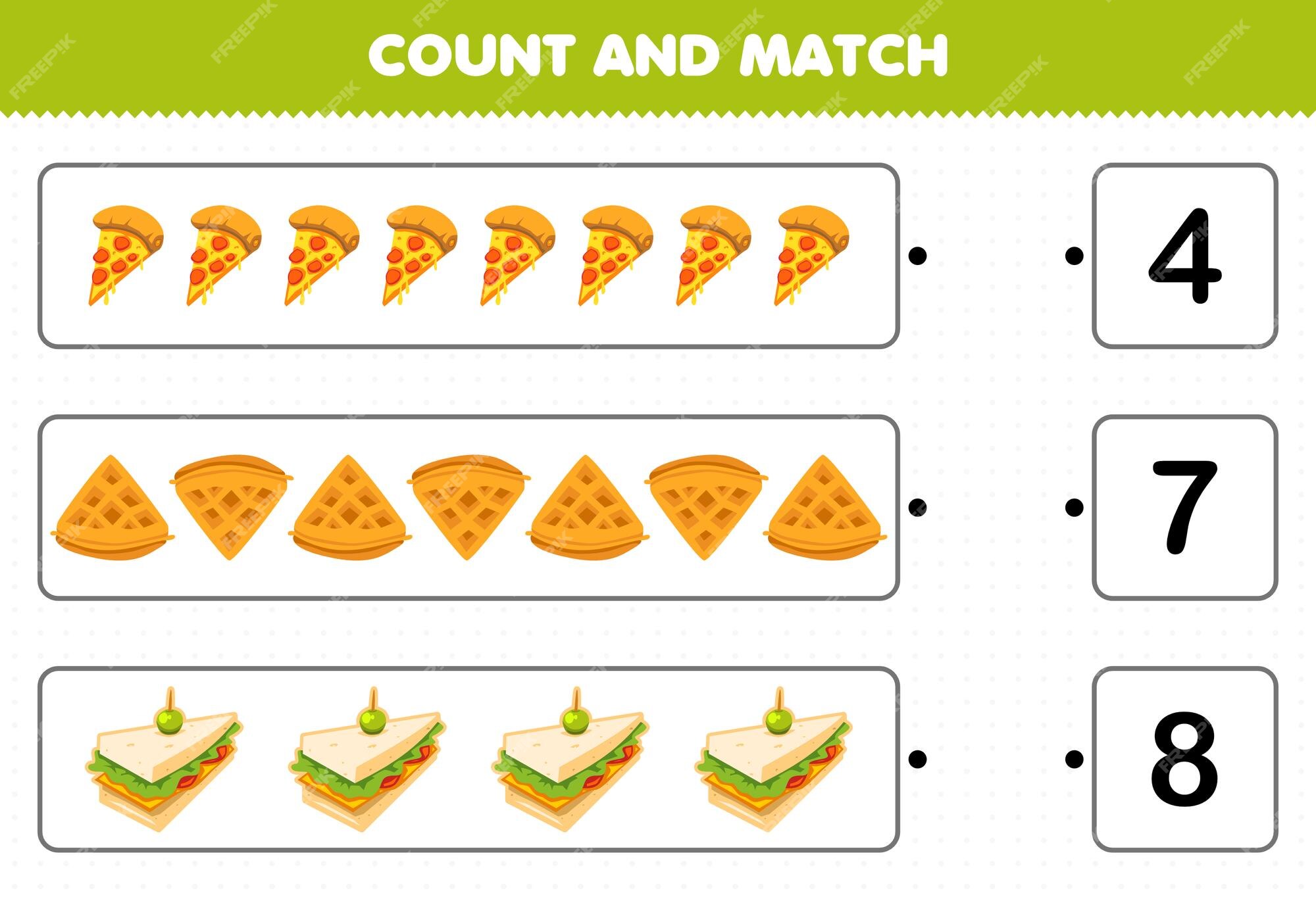 Jogo educativo para crianças contando quantas tortas de croissant de comida  de desenho animado