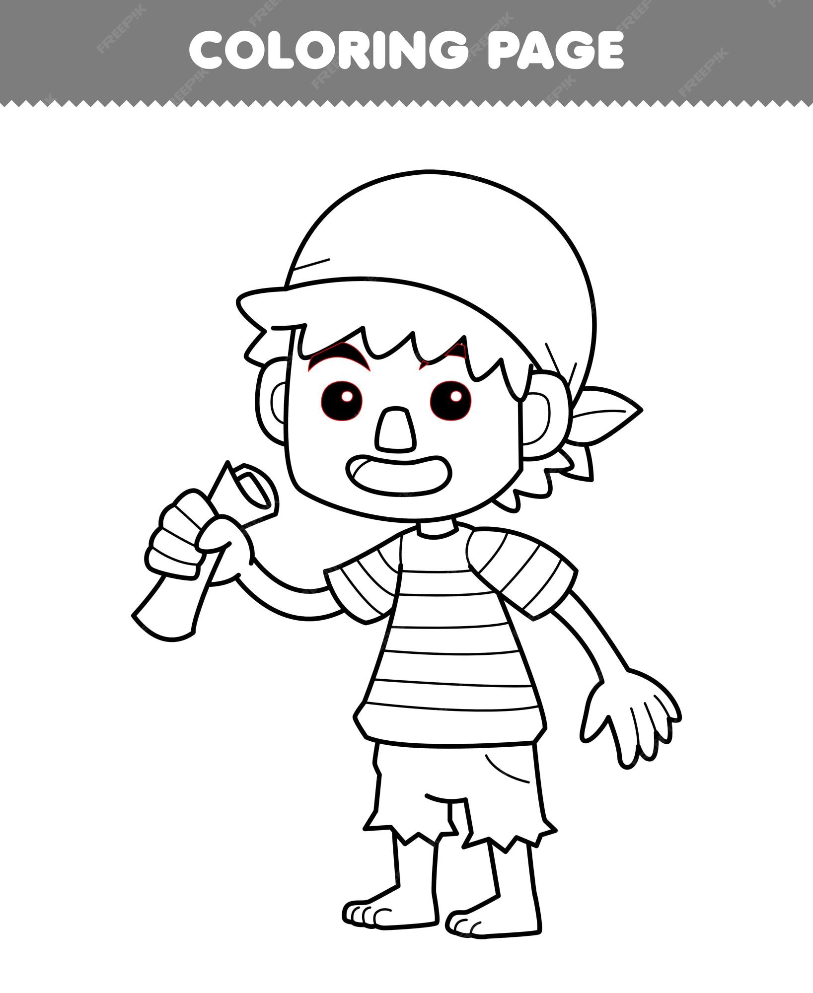 Jogo de educação para crianças, página para colorir de desenho de  personagem de menino de desenho animado, folha de trabalho de pirata para  impressão