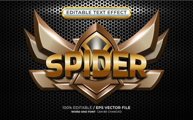 Jogo de emblemas de aranha 3d com efeito de texto editável