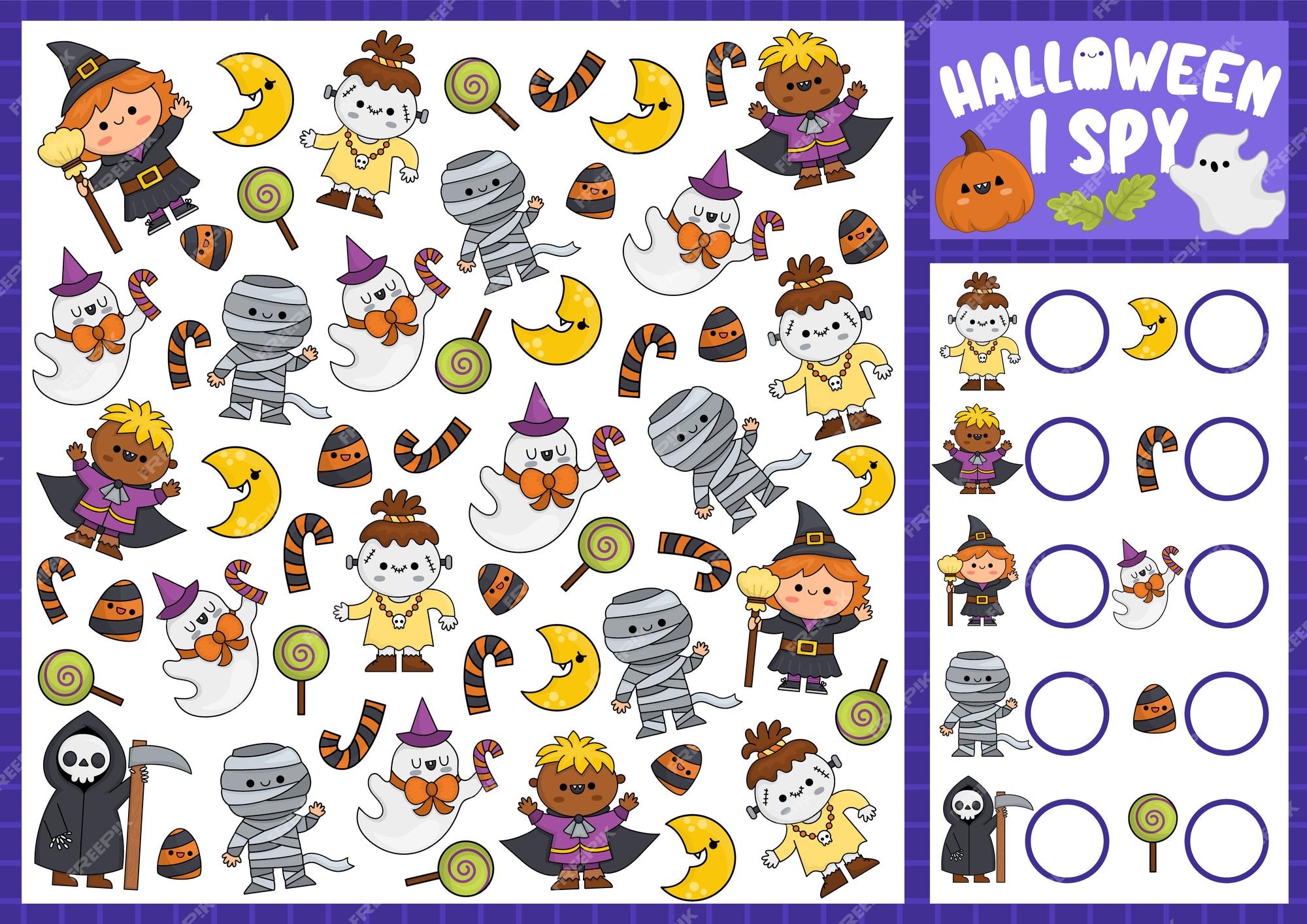 Página de atividades de palavras cruzadas de halloween em preto e branco  para crianças. jogo de quebra-cabeça com personagens assustadores
