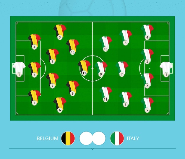 Jogo de futebol da bélgica contra a itália, sistema de escalação preferido das equipes no campo de futebol. ilustração vetorial.