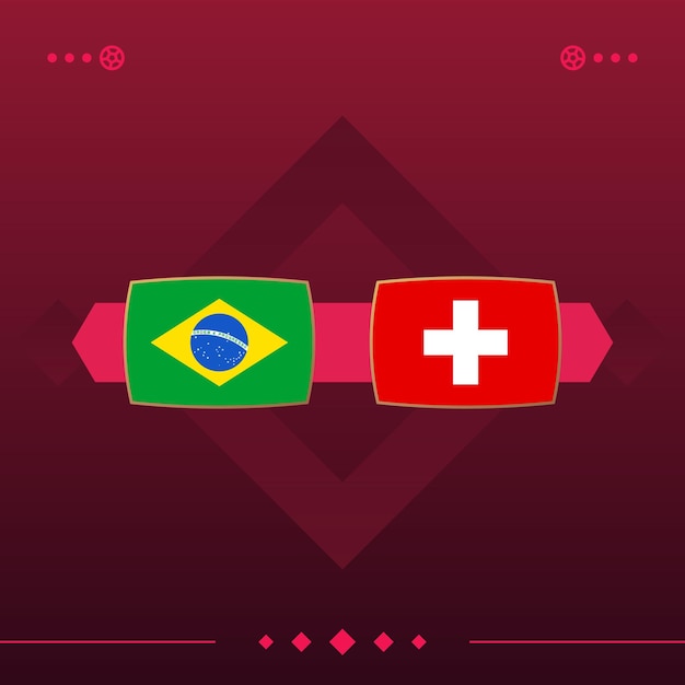Vetor jogo de futebol mundial da suíça brasil 2022 versus ilustração vetorial de fundo vermelho