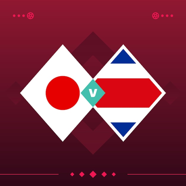 Jogo de futebol mundial do japão costa rica 2022 versus ilustração vetorial de fundo vermelho