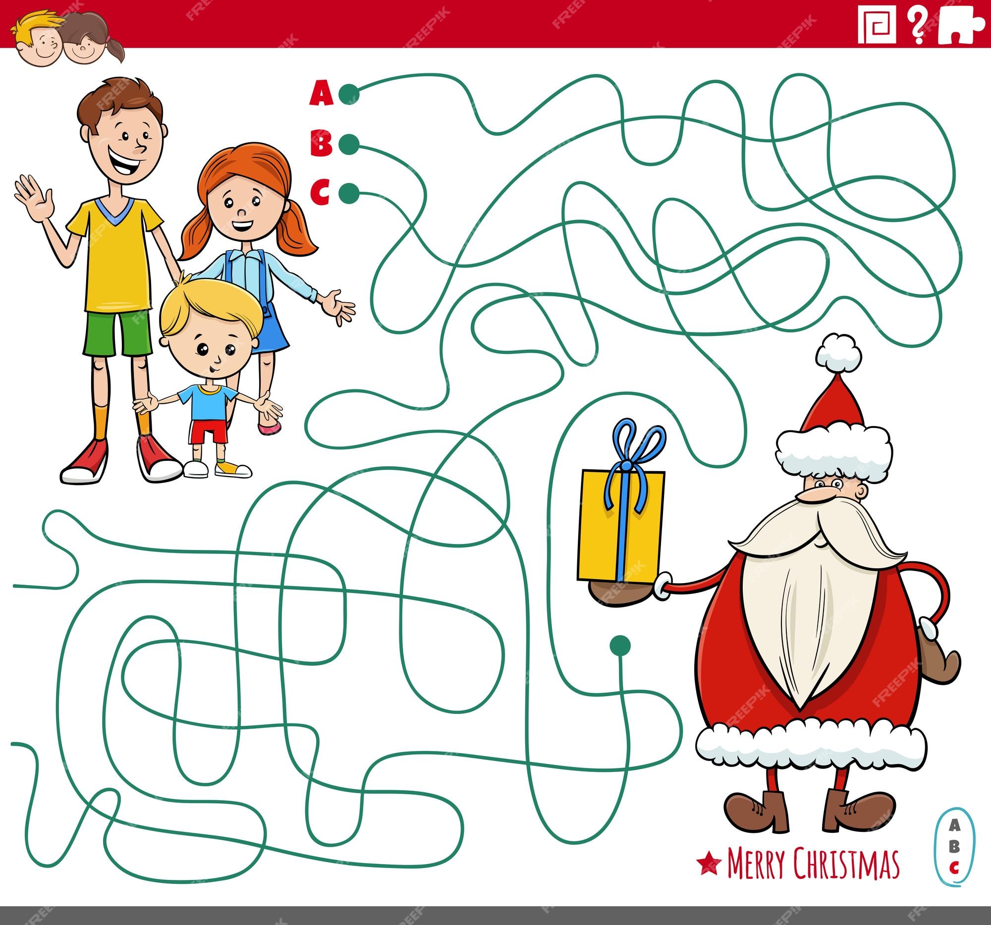 Labirinto Com Desenhos Animados De Papai Noel Com Presente E