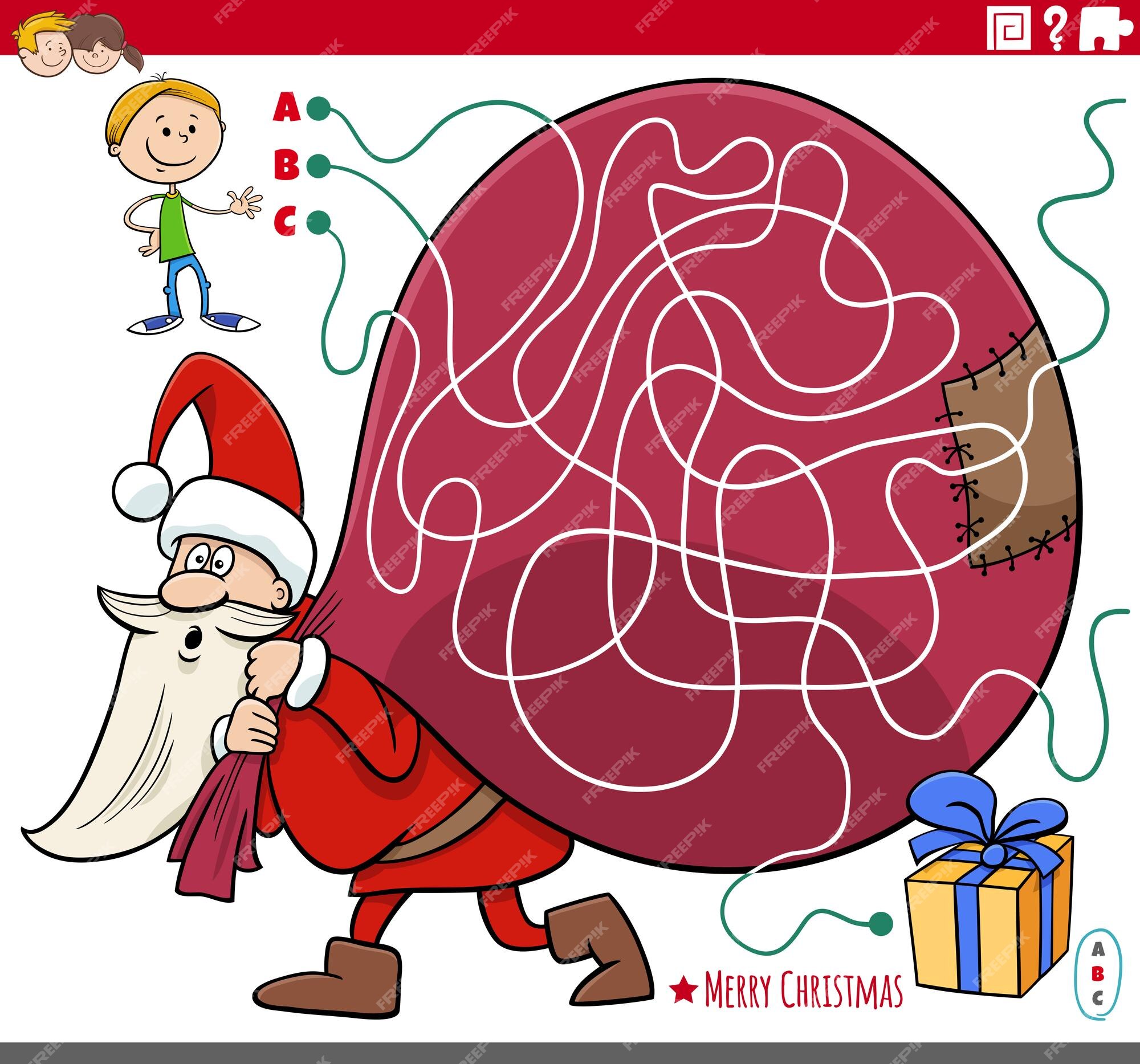 Jogo De Labirinto Com Desenho Animado Papai Noel Com Saco De