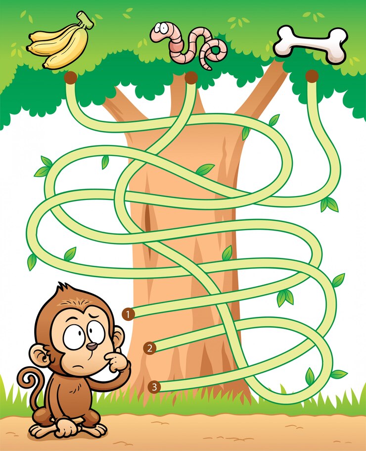 Jogo de labirinto de educação macaco com comida