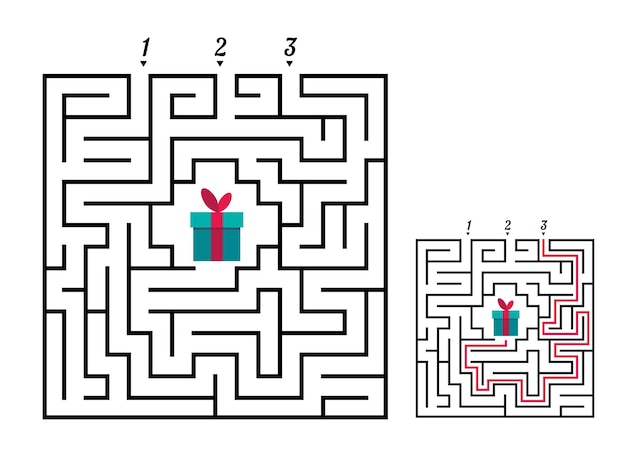 Jogo de labirinto de labirinto quadrado para crianças enigma da lógica do labirinto 3 entradas e um caminho certo a seguir