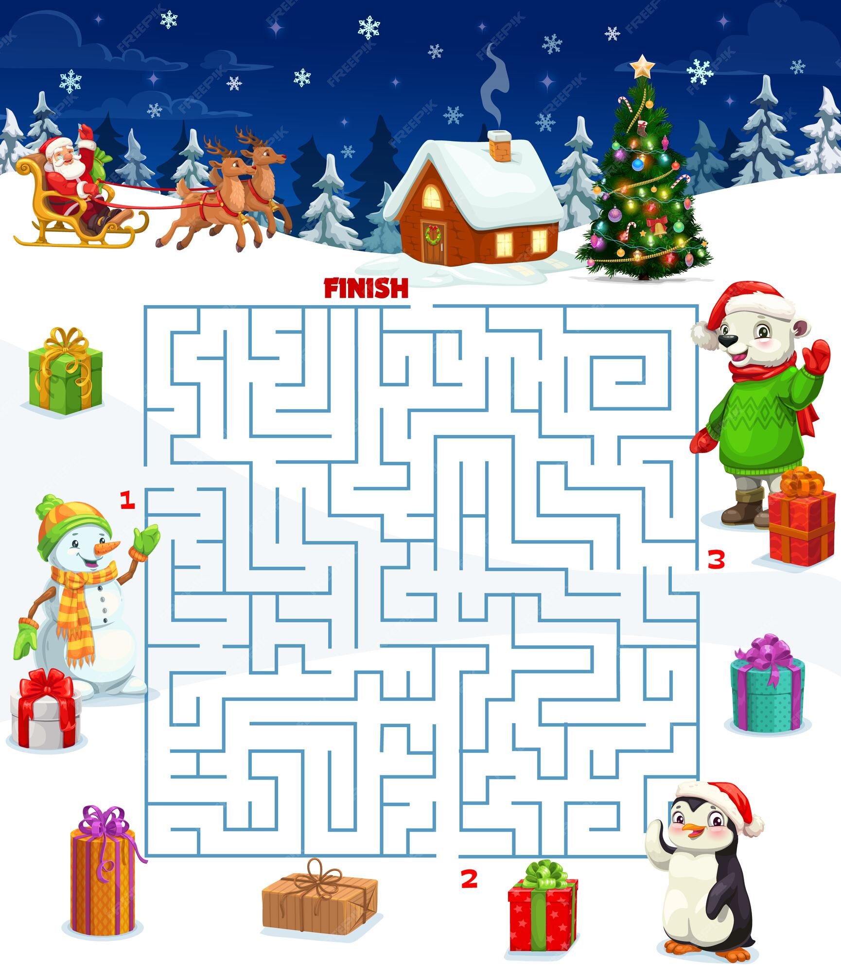 Jogo de pista de labirinto de natal. encontre o caminho dos carros  coloridos para sua casa. jogo de tabuleiro para o desenvolvimento infantil.  férias divertidas.