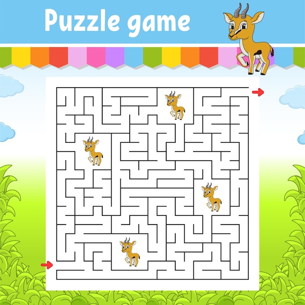 Jogo de labirinto quadrado para crianças quebra-cabeça para crianças enigma do labirinto ilustração vetorial de cor
