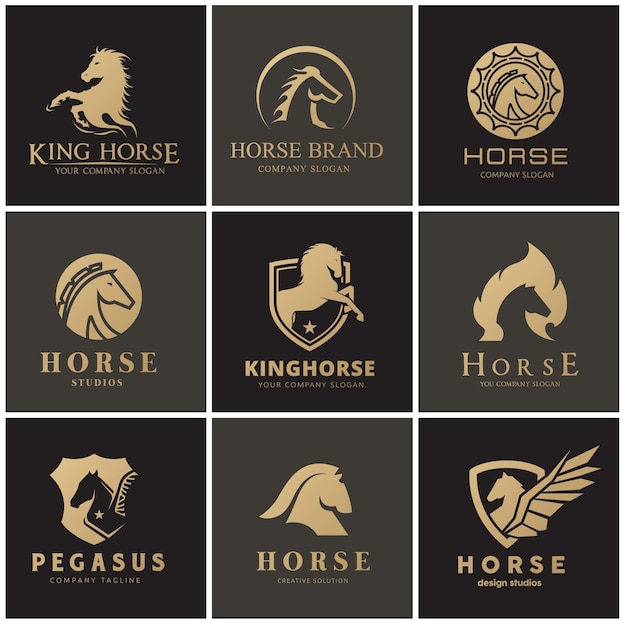 Jogo de logotipo de cavalo e pegasus