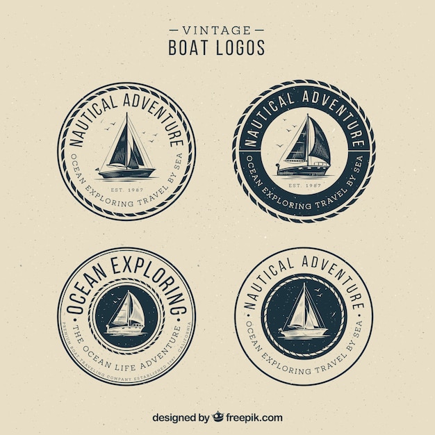 Vetor jogo de logotipos do barco do vintage