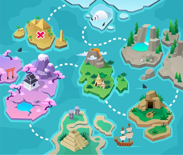 Vetor jogo de mapa do tesouro pirata para crianças