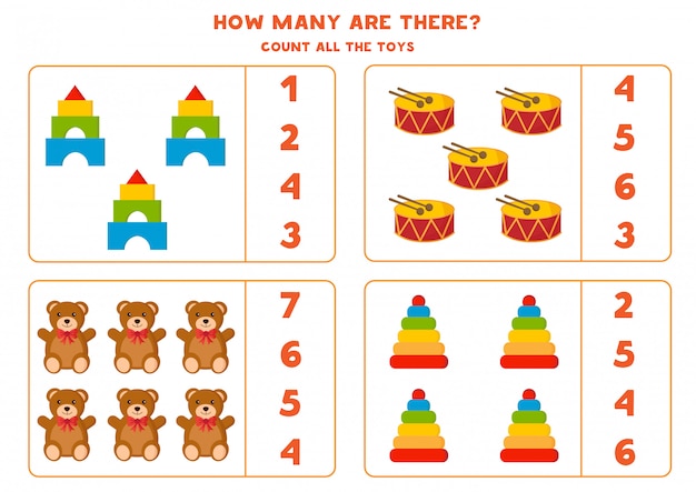 Jogo de matemática educacional para crianças. conjunto de brinquedos coloridos de bonito dos desenhos animados.