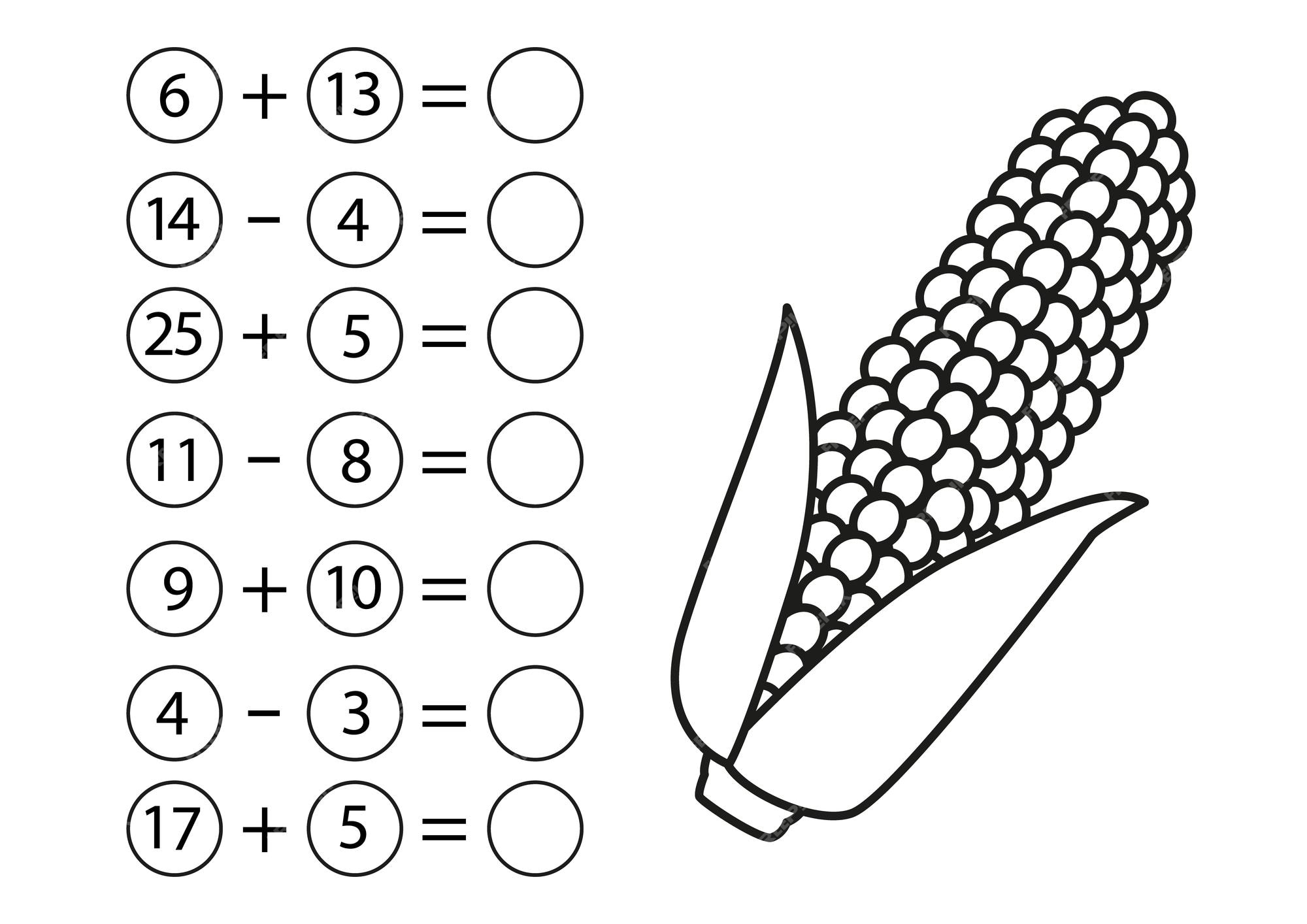 Jogo de matemática infantil subtração e adição de números página