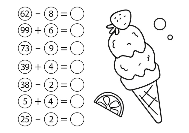 adição com sorvetes de desenho animado. jogo de matemática para crianças.  2248938 Vetor no Vecteezy