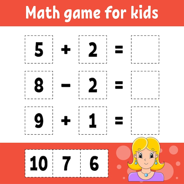 Jogo de matemática para crianças. planilha de desenvolvimento de educação.  página de atividades com fotos.