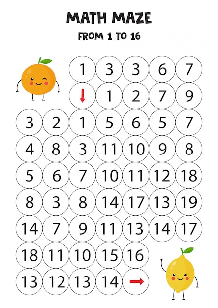 Jogo de matemática para crianças. kawaii bonito limão e laranja.