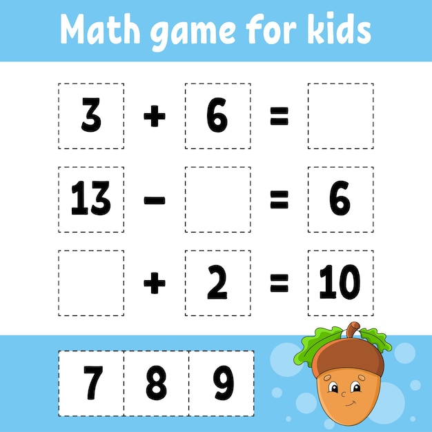 Jogo de matemática para crianças planilha de desenvolvimento de educação página de atividades com fotos jogo para crianças