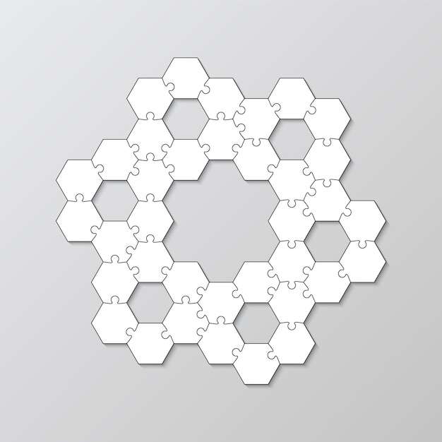 Jogo de mosaico pensativo com formas de grade de quebra-cabeça peças de quebra-cabeça hexagonais esquema simples com detalhes separados modelo de corte