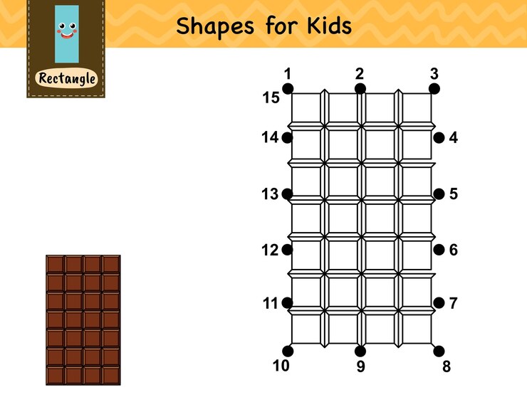 Vetor jogo de número ponto a ponto para crianças conecte os pontos e desenhe uma barra de chocolate aprendendo a forma de losango