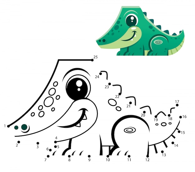 Jogo de números de educação. Jogo ponto a ponto. Desenho de crocodilo