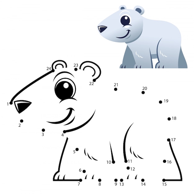 Jogo de números de educação. jogo ponto a ponto. desenho de urso polar