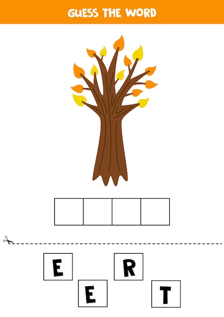 Jogo de ortografia para crianças pré-escolares árvore de outono dos desenhos animados