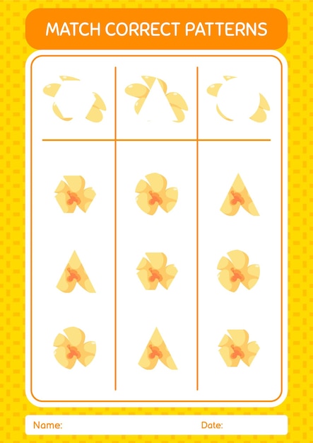Jogo de padrões de correspondência com planilha de flores para folha de atividades de crianças pré-escolares