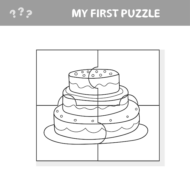 Jogo de papel de educação para crianças, bolo doce. meu primeiro quebra-cabeça. jogo para crianças. peças do quebra-cabeça. página para colorir