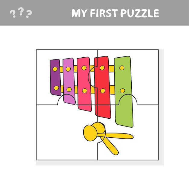 Jogo de papel de educação para crianças pré-escola. xilofone de desenho vetorial.