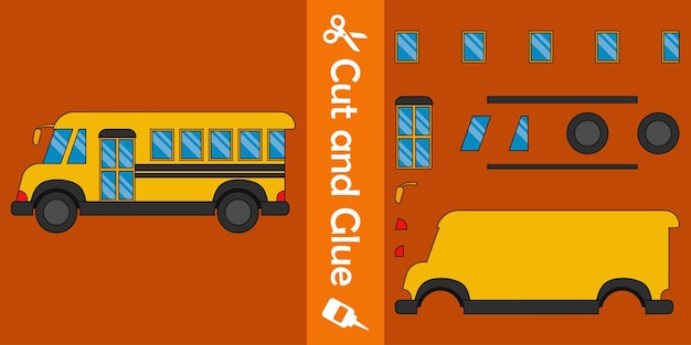 Jogo de papel educativo de ônibus escolar para crianças cortar e