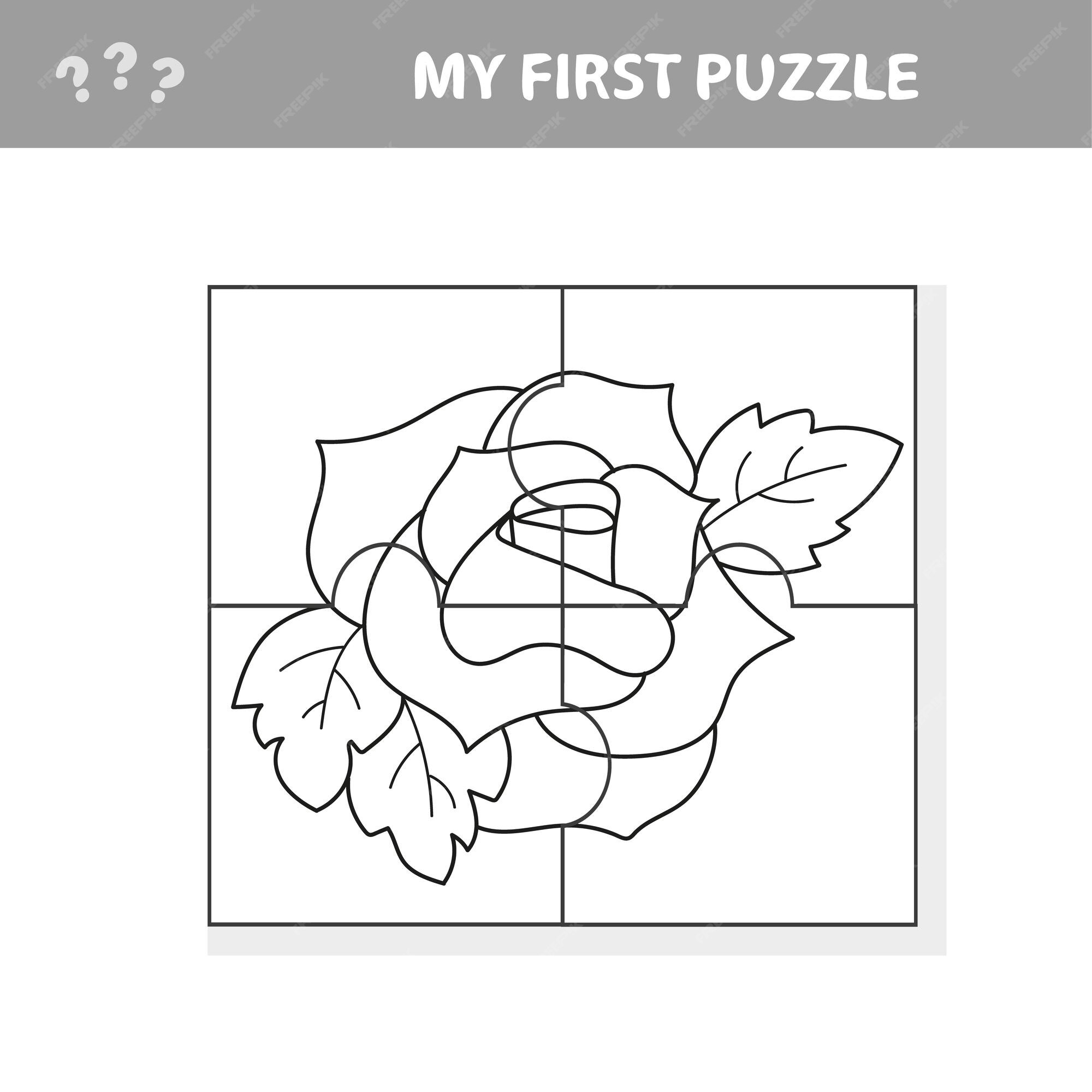 Jogo de papel educativo fácil para crianças. red rose puzzle - meu primeiro  quebra-cabeça e livro para colorir