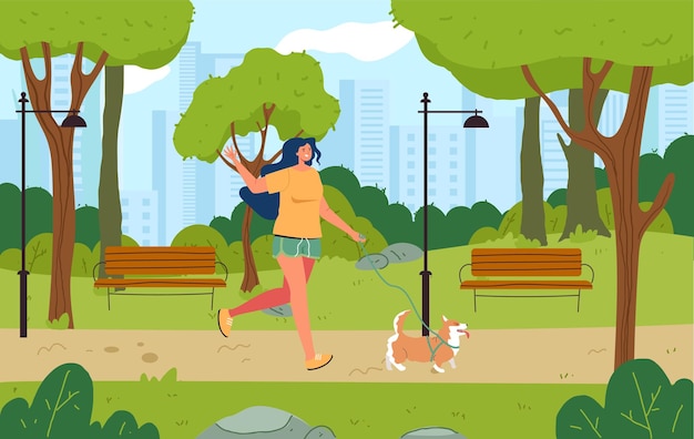 Jogo de passeio de cachorro em ilustração gráfica de design de conceito de parque