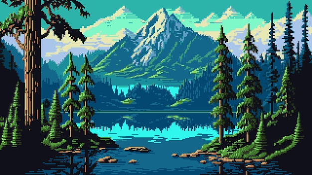 Árvores de pixels desenhos animados 8 bits jogo retrô natureza