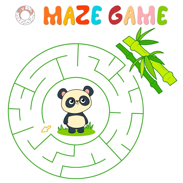 Jogo de puzzle labirinto para crianças. labirinto circular ou jogo de labirinto com panda.