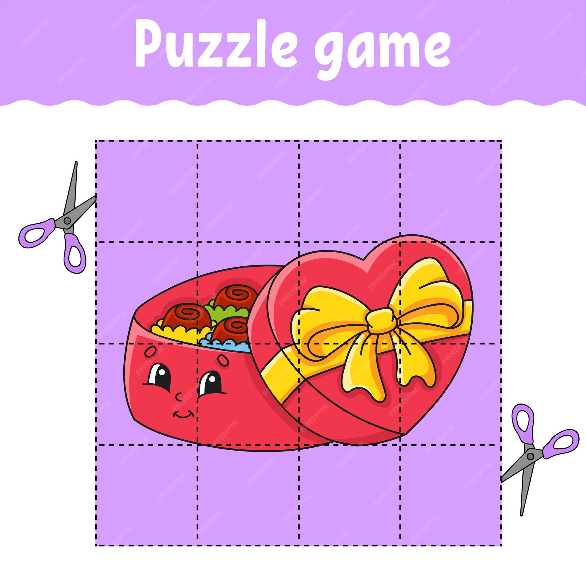 Jogo de puzzle para crianças. prática de corte. planilha de desenvolvimento  de educação. dia dos namorados.