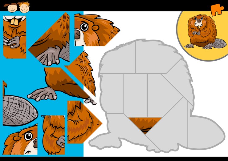 Vetor jogo de quebra-cabeça cartoon beaver