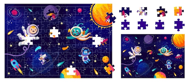 Jogo de quebra-cabeça com alienígena engraçado e astronauta
