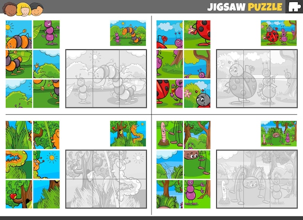 Jogo de quebra-cabeça com insetos de desenho animado