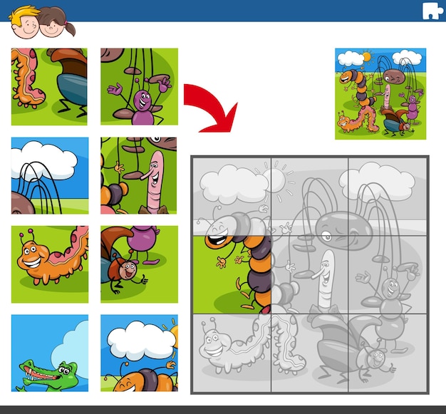 Jogo de quebra-cabeça com personagens animais insetos engraçados 1