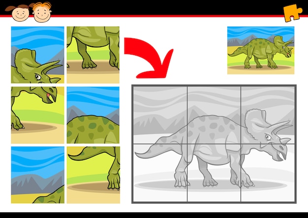 Jogo de quebra-cabeça de dinossauro de desenhos animados