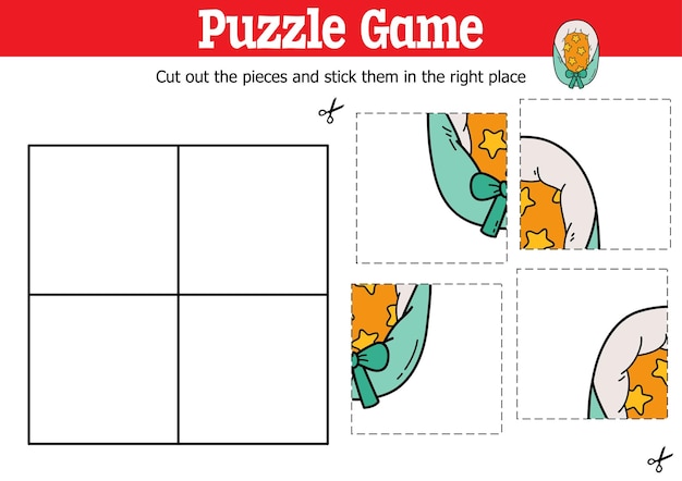 jogo de quebra-cabeça educacional para crianças para cortar e colar peças com suporte de doodle