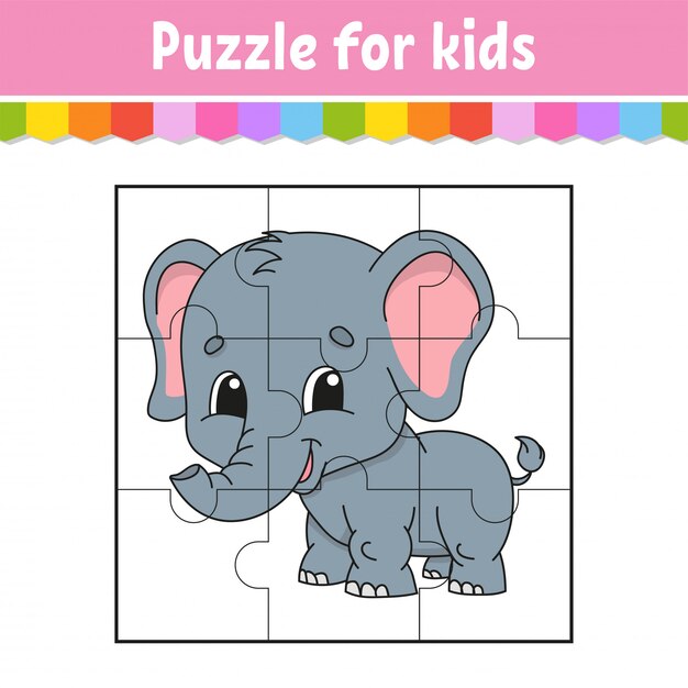 jogo de papel educativo fácil para crianças. quebra-cabeça infantil simples  com cabeça de elefante engraçada 4651489 Vetor no Vecteezy