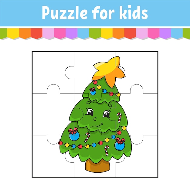 Jogo de quebra-cabeça para crianças peças de quebra-cabeça planilha de  cores tema de natal página de atividades estilo de desenho animado
