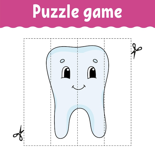 Jogo de quebra-cabeça para crianças prática de corte educação desenvolvendo planilha personagem de desenho animado de página de atividade