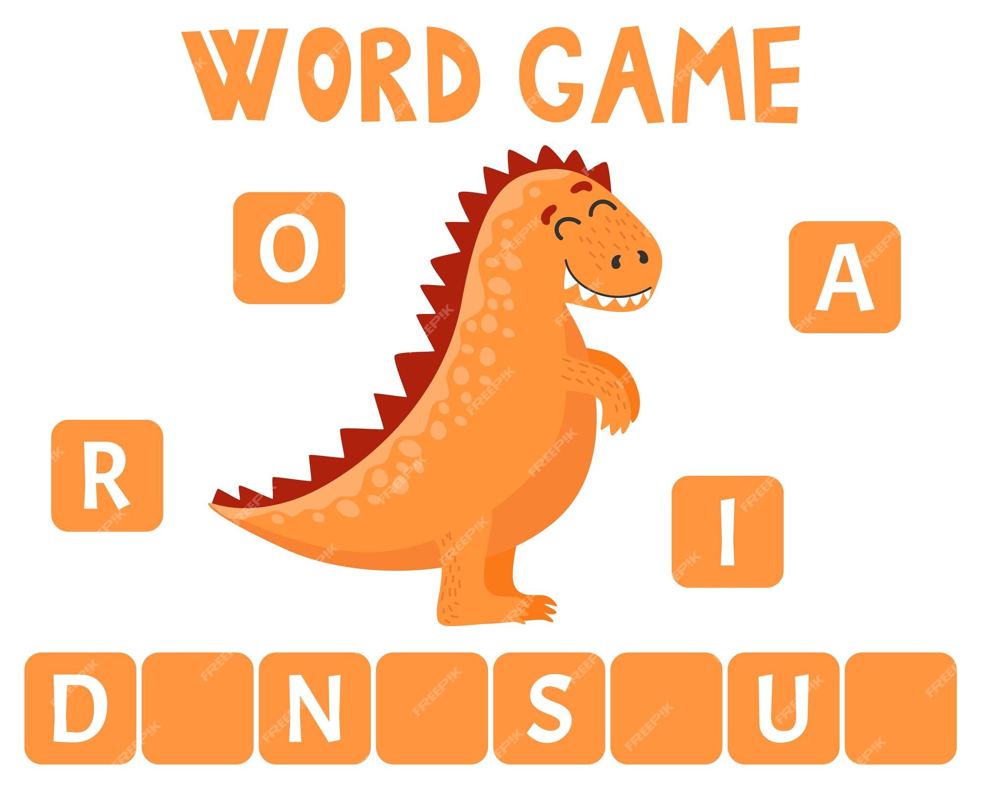 Jogo de scrable de palavras de ortografia com ilustração de dinossauro de  palavras jogo de educação para crianças encontrar letra ausente aprendendo  vocabulário e animais