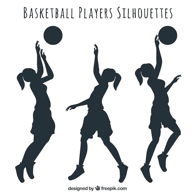 Jogo de silhuetas femininas de jogadores de basquete