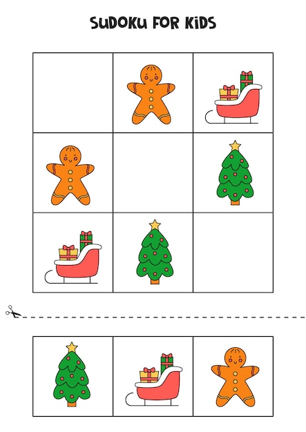 Jogo de sudoku para crianças com fotos de natal.