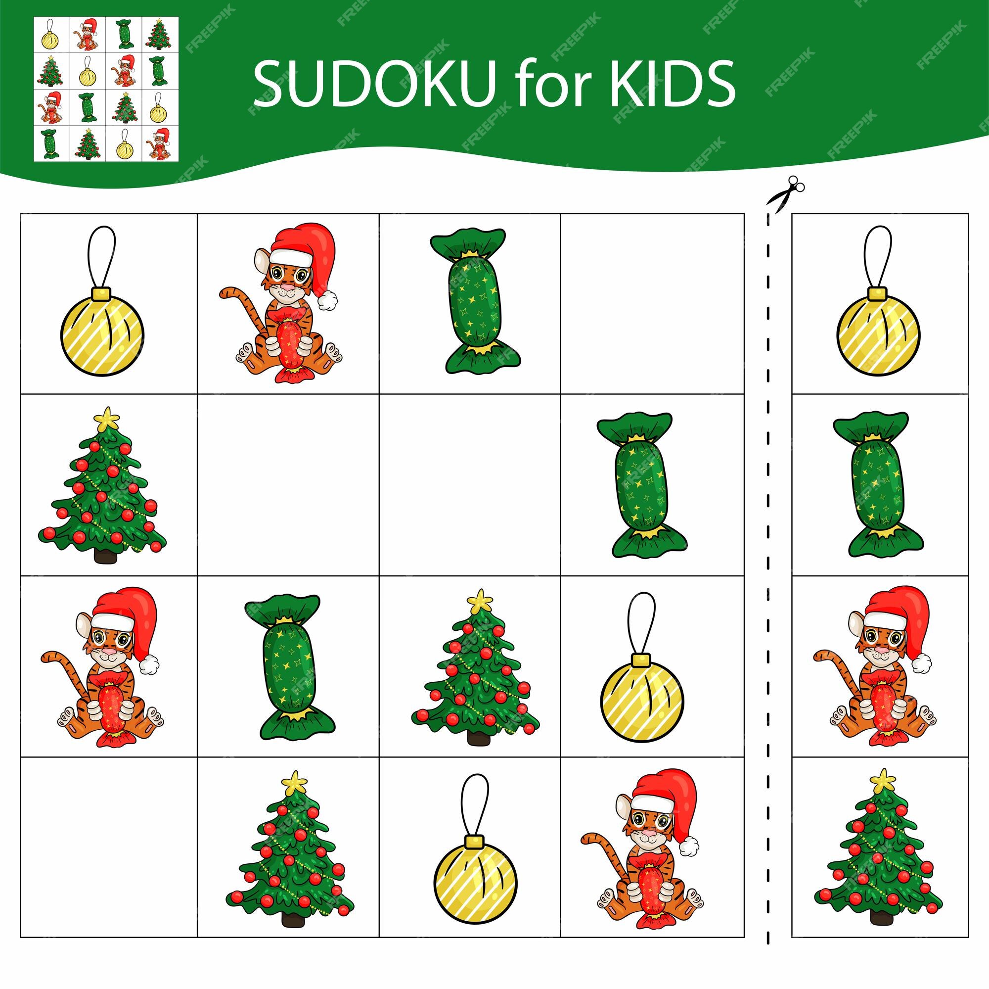 Jogo de sudoku para crianças com fotos. feliz natal e feliz ano