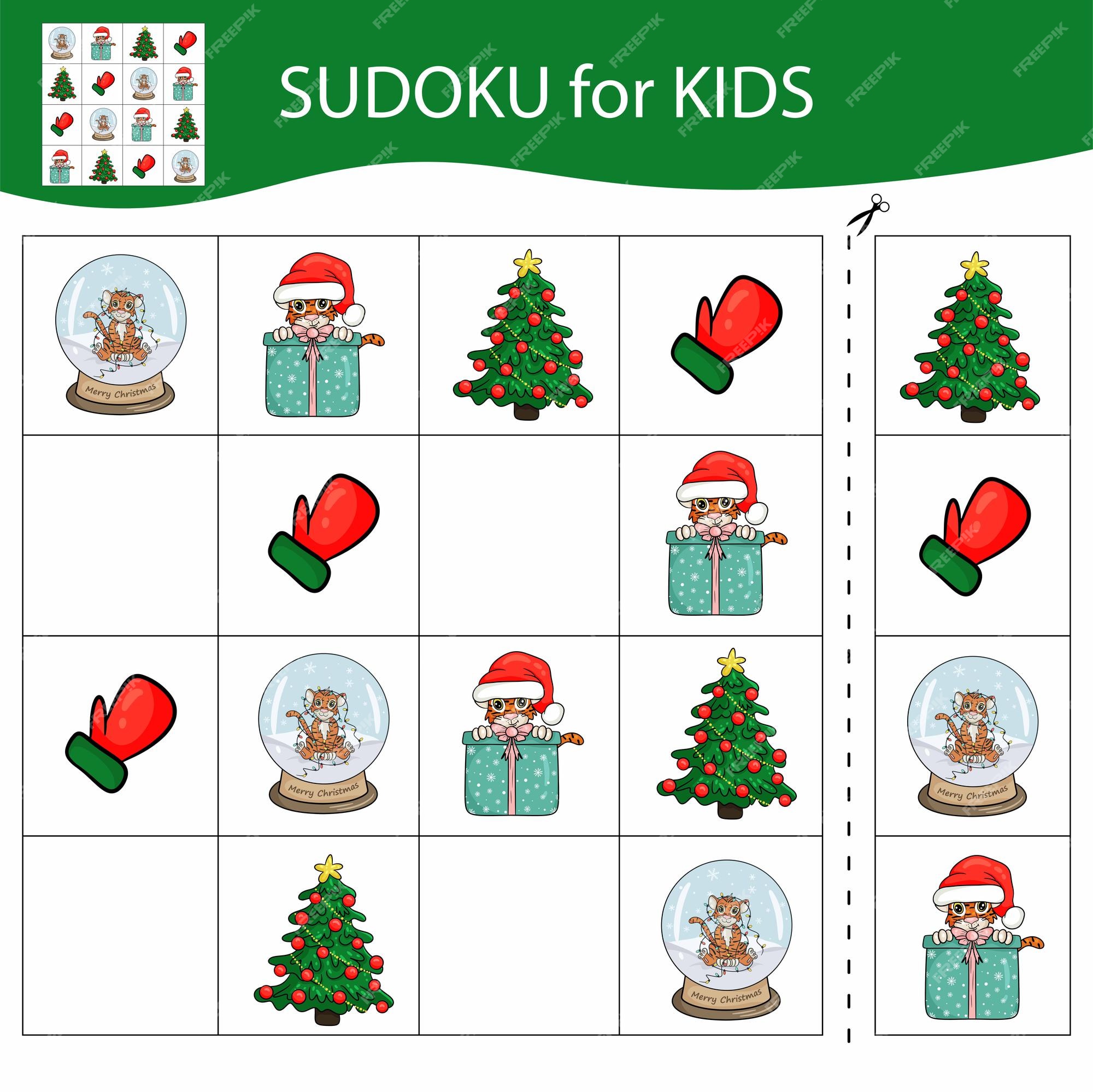 jogo de sudoku para crianças com fotos. feliz Natal e Feliz Ano